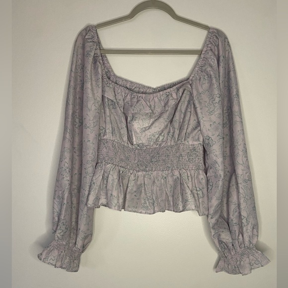 💜Jacquie The Label Floral Square Neck Smocked Waist Long Sleeve Blouse size M - Picture 2 of 6